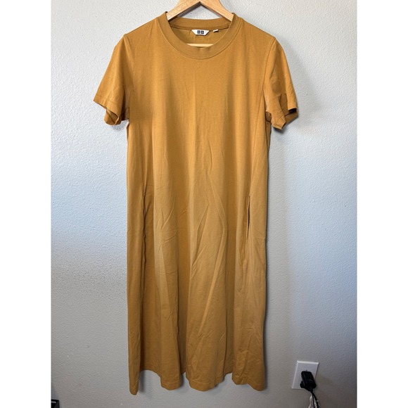 Uniqlo AIRism Cotton‎ T Shirt Dress Midi Mustard Yellow Size S - Picture 7 of 8